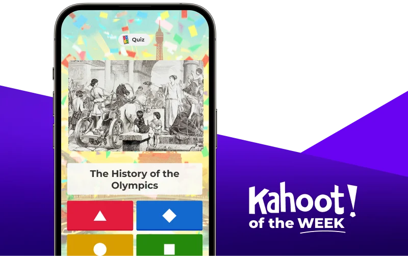 Smartphone displaying a kahoot entitled ''The History of the Olympics''