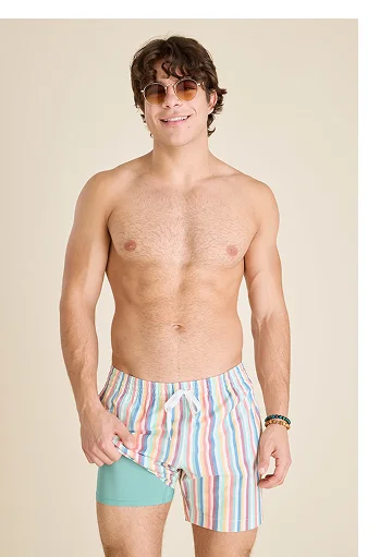 Lined Classic Swim Trunk: The Parlor Stripes 5.5"