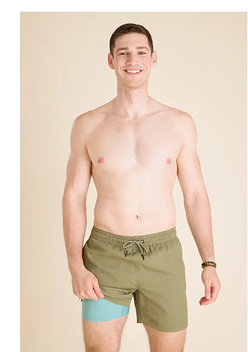 Textured Lined Classic Swim Trunk: The Olive You Mans 5.5"