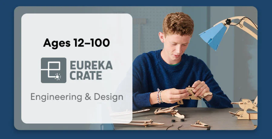 Teen creating an advanced KiwiCo project. Ideal for ages 12–16+ to spark creativity and innovation.