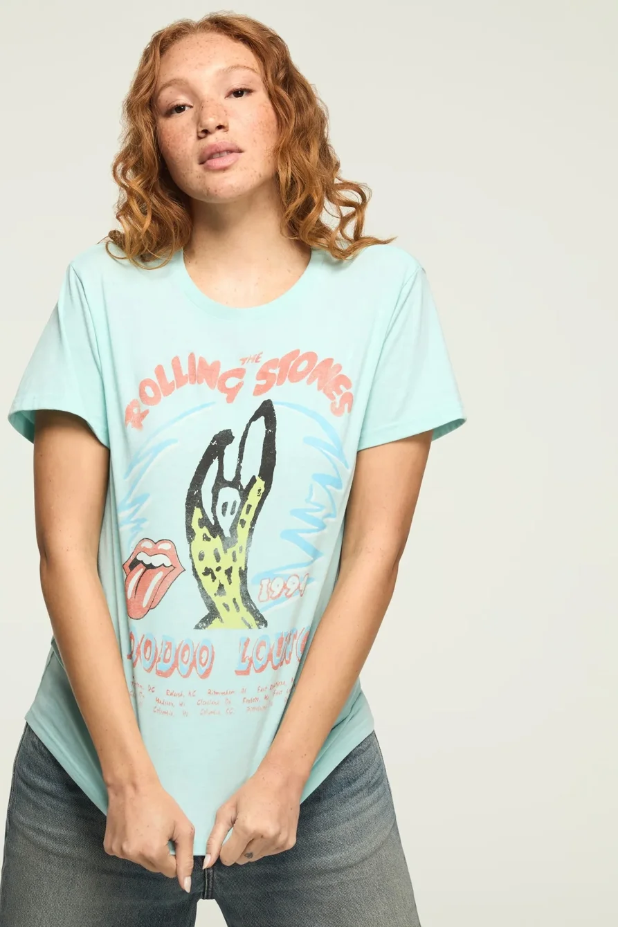 Image of Lucky Brand Rolling Stones Voodoo Lounge Boyfriend Tee - Women's Clothing Tops Shirts Tee Graphic T Shirts in Angel Blue