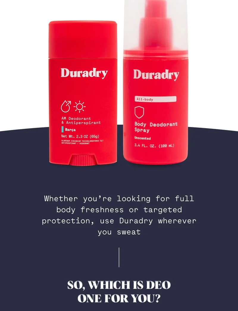 Whether you’re looking for full body freshness or targeted protection, use Duradry wherever you sweat So, Which Is Deo One For You?