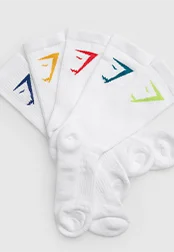 Crew Socks 5pk GS White with Yellow/Blue/Zesty Red/Green/Seafoam Blue.