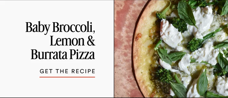 Baby Broccoli, Lemon & Burrata Pizza