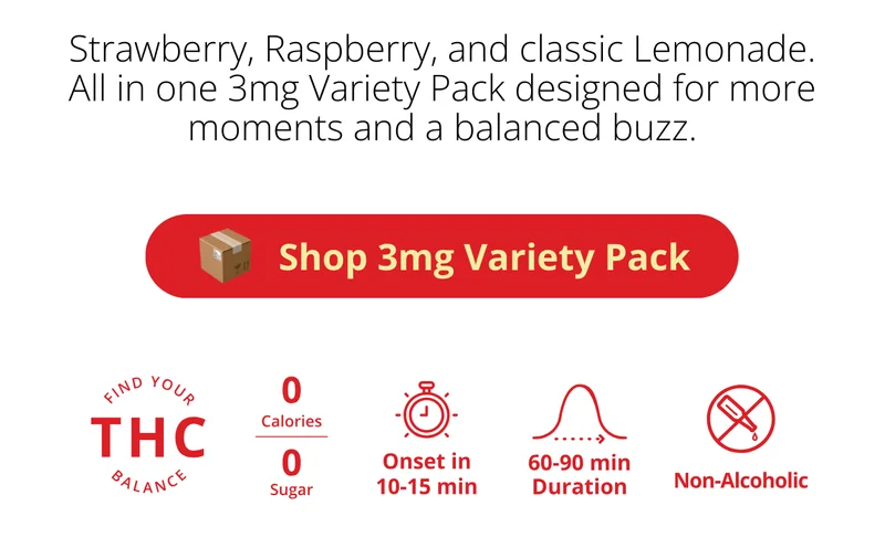 Strawberry, Raspberry, and classic Lemonade. All in one Variety Pack designed for more moments and a balanced buzz. [Shop 3mg Variety Pack]