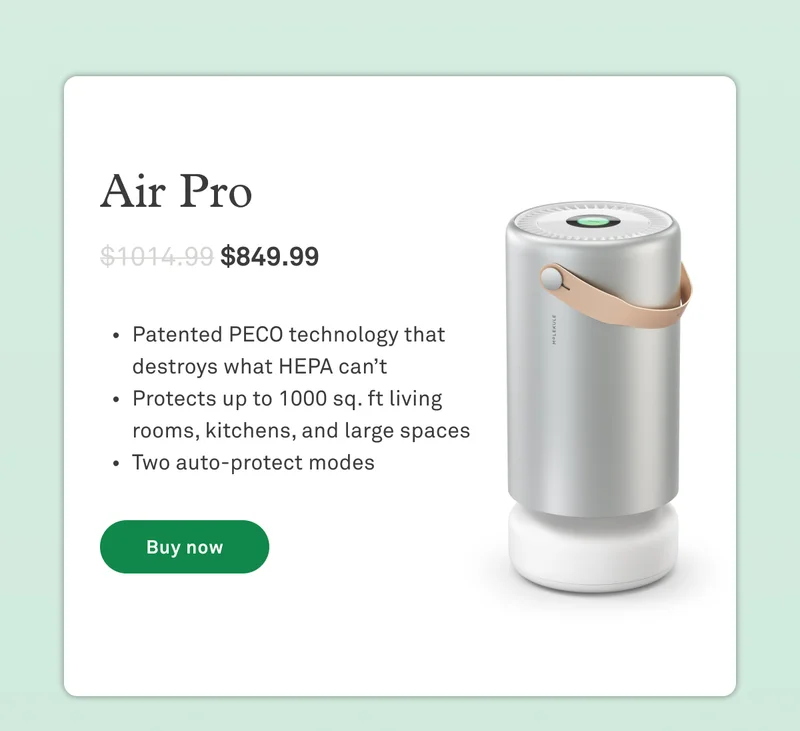 Air Pro: Patented PECO technology that destroys what HEPA cant