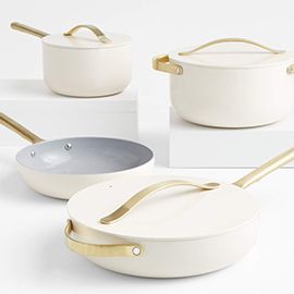 Caraway Home 7-Piece Cream & Gold Ceramic Nonstick Cookware Set