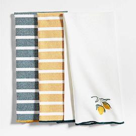 Lemon and Stripe Organic Cotton Dish Towels, Set of 3