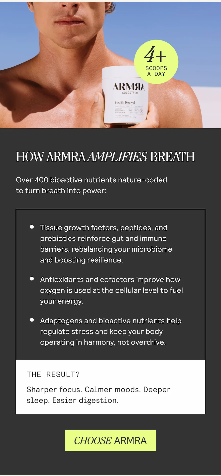 HOW ARMRA AMPLIFIES BREATH Over 400 bioactive nutrients nature-coded to turn breath into power: