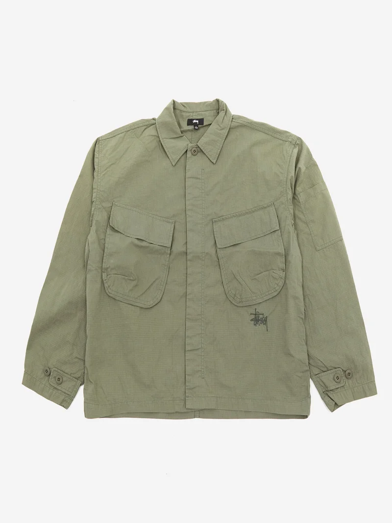 Image of Stüssy Military Long Sleeve Overshirt - Olive