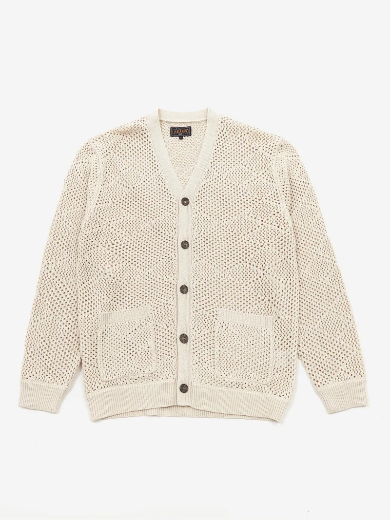 Image of Beams Plus Argyle Mesh Cardigan - Beige