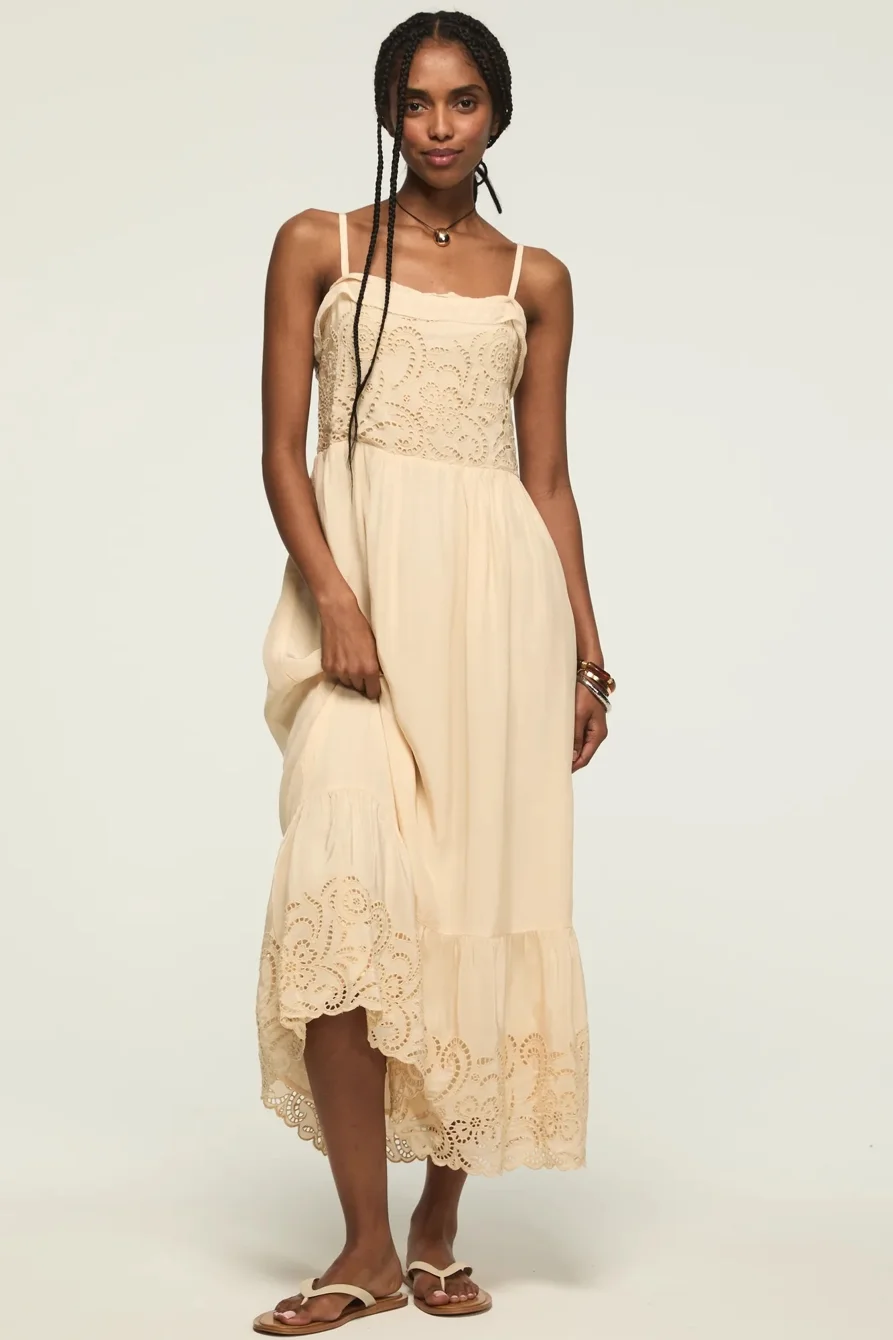 Image of Lucky Brand Cutwork Midi Dress - Women's Clothing Dresses Shirt Midi Dress in Blush