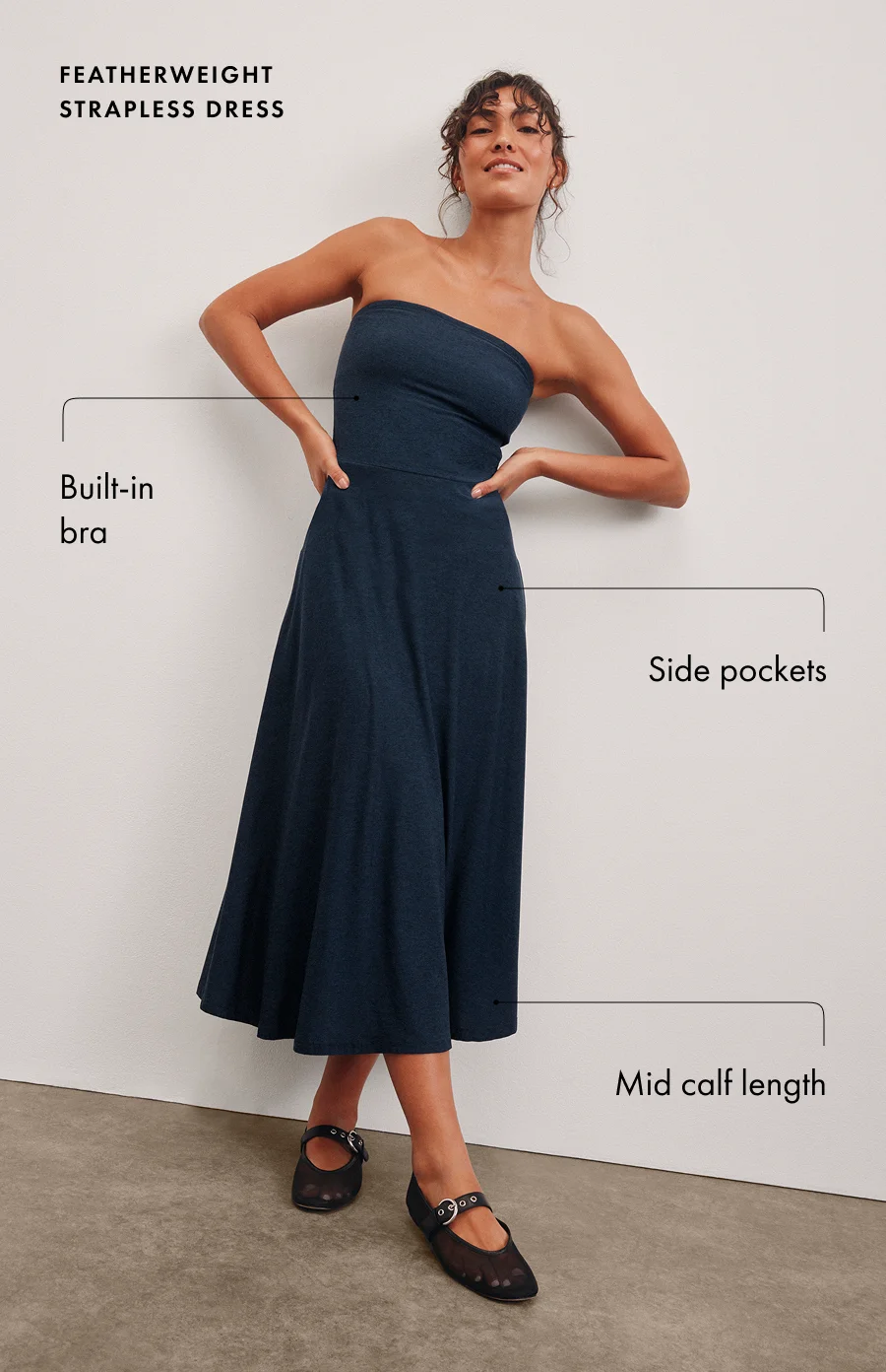 Featherweight Strapless Dress in Nocturnal Navy