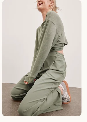 Status Wide Leg Trouser in Grey Sage