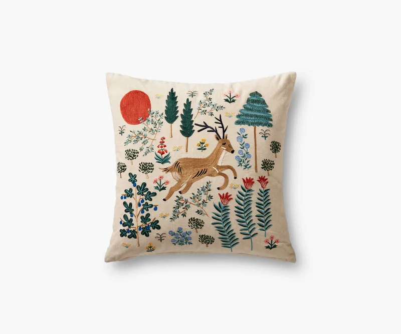 Image of Woodland Embroidered Pillow - Multi
