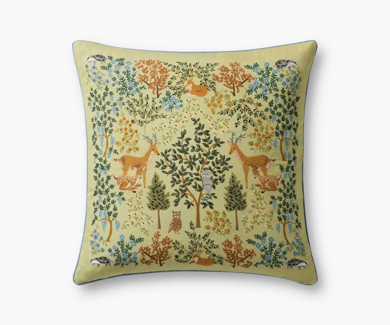 Image of Woodland Forest Embroidered Pillow - Pistachio