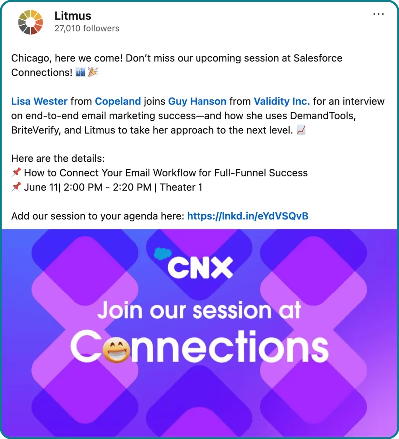 Litmus social post promoting Salesforce Connections event.