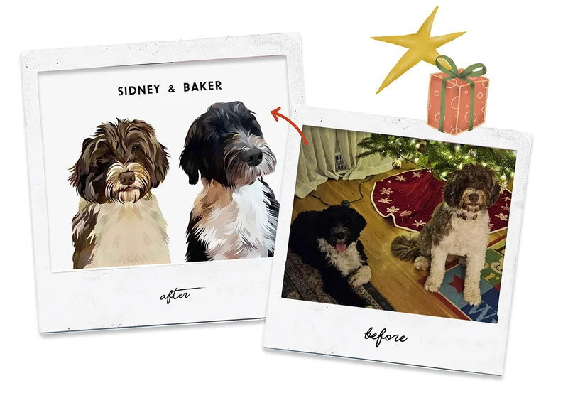 Before/ After photo of 'Modern Two Pet' artwork