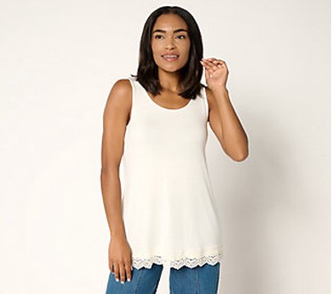 LOGO Layers by Lori Goldstein Regular Knit Tank w/Crochet Hem