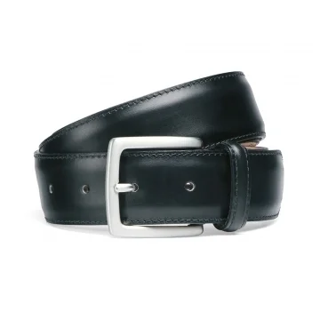 Black Calf Belt with Silver Buckle
