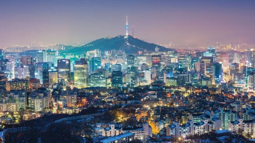 A scenic view of Seoul at night