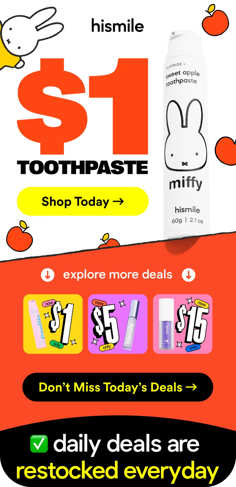 $1 toothpaste! Limited units. Don't miss today's dels! Daily deals are restocked every day!