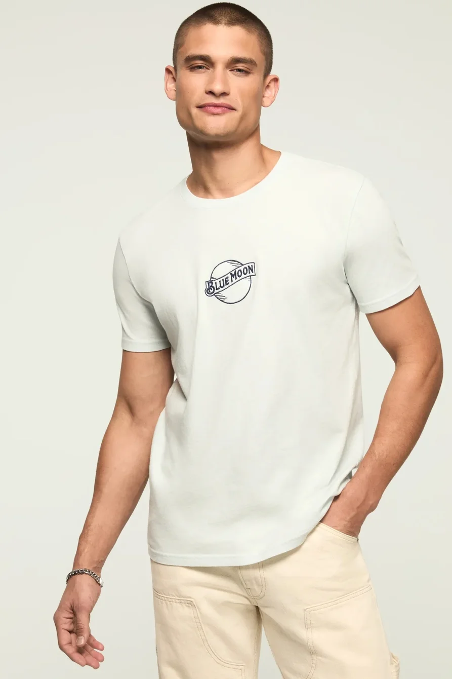 Image of Lucky Brand Blue Moon Logo Tee - Men's Clothing Tops Shirts Tee Graphic T Shirts in Illusion Blue