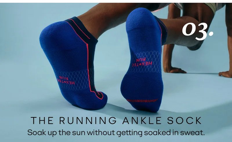03. THE RUNNING ANKLE SOCK Soak up the sun without getting soaked in sweat.