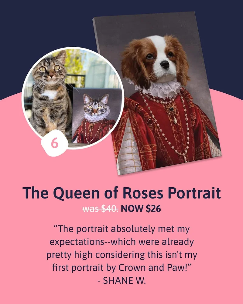 6. The Queen of Roses Portrait. Was $40 | NOW $26 "The portrait absolutely met my expectations--which were already pretty high considering this isn't my first portrait by Crown and Paw!" SHANE W.