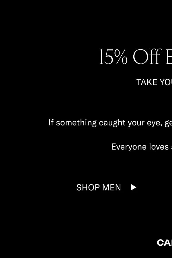 15% Off Ends Soon. TAKE YOUR SHOT. If something caught your eye, get it while it's still marked down. Everyone loves a buzzer-beater. Shop Men