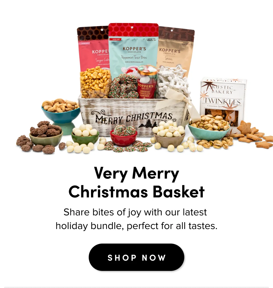 Very Merry Christmas Basket Share bites of joy with our latest  holiday bundle, perfect for all tastes. SHOP NOW