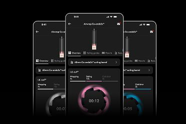 The i.d. curl personalized curling sequence in the MyDyson app as seen on a trio of phones