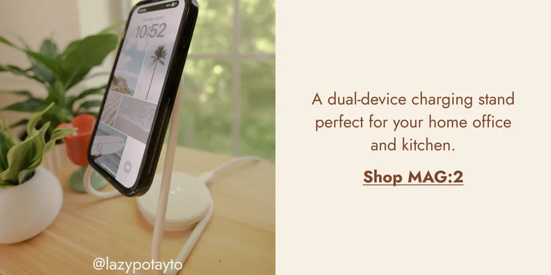 A dual-device charging stand perfect for your home office and kitchen. Shop MAG:2