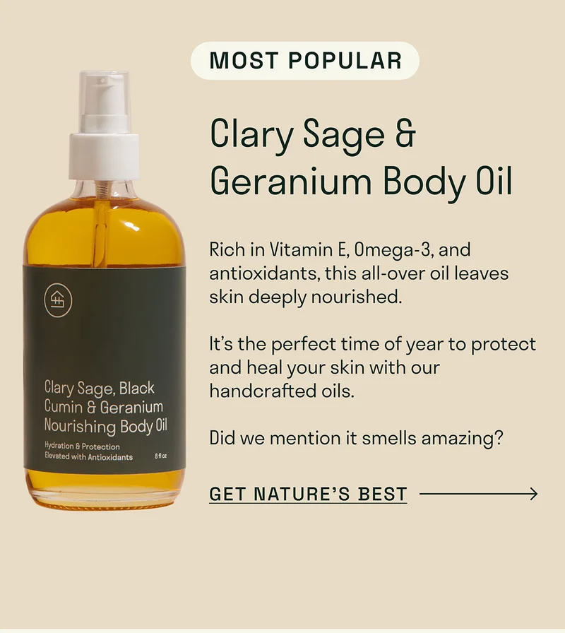 Rich in Vitamin E, Omega-3, and antioxidants, this all-over oil leaves skin deeply nourished.   It’s the perfect time of year to protect and heal your skin with our handcrafted oils.   Did we mention it smells amazing?