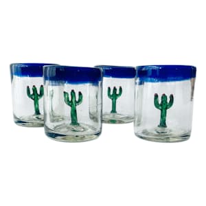 Hand Blown Cactus Shot Glasses - Set of 4