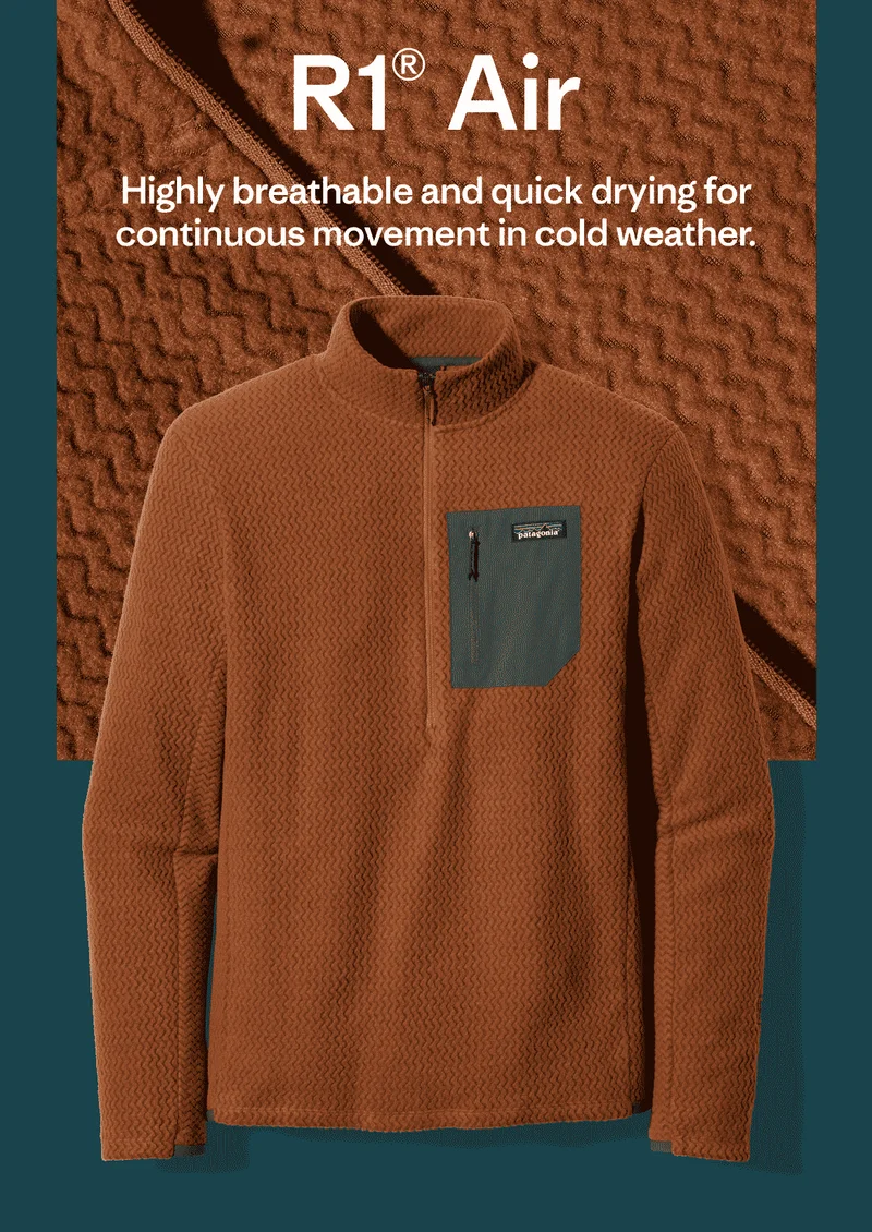 R1 Air. Highly breathable and quick drying for continuous movement in cold weather.