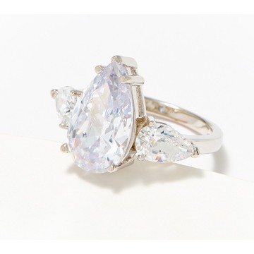 Diamonique Pear Cut 3-Stone Ring, Sterling Silver