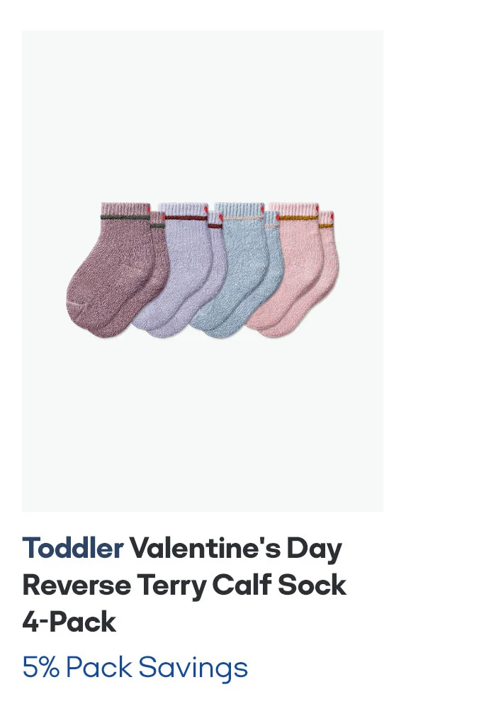 Toddler Valentine's Day Reverse Terry Calf Sock 4-Pack