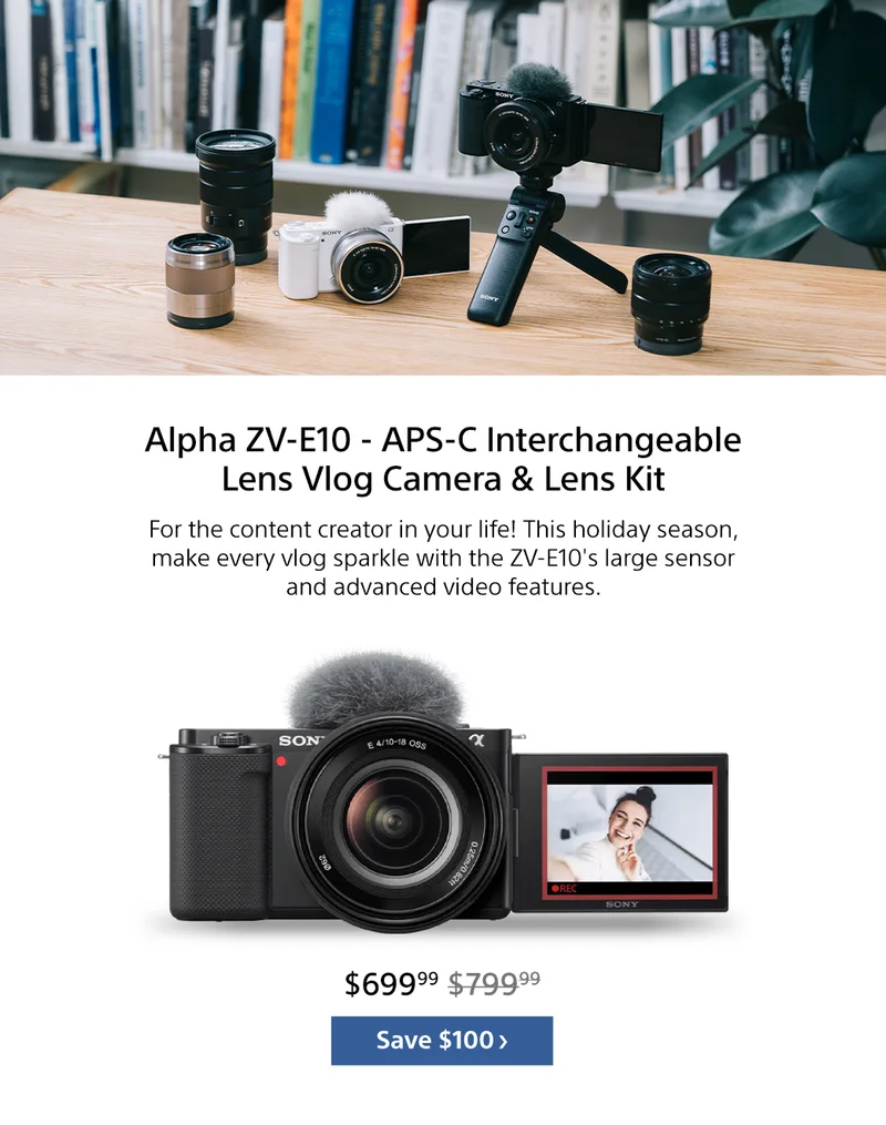 ZV-E10 Interchangeable Lens Vlog Camera & Lens Kit | Save $100
