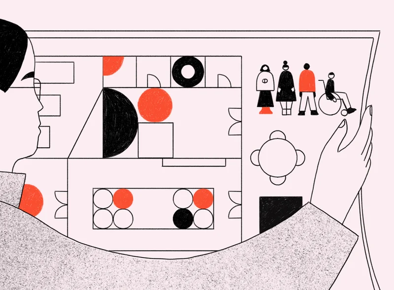 An abstract of a person holding a blueprint