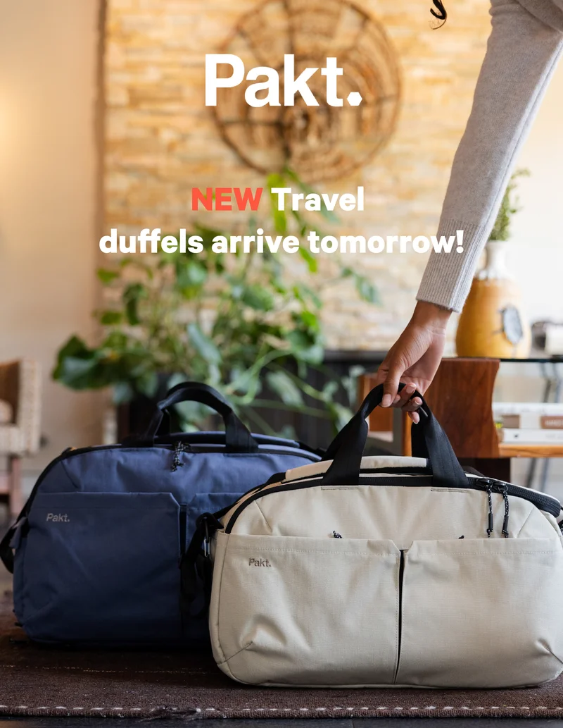 The Pakt Travel Duffels launch tomorrow
