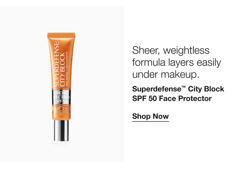 Sheer, weightless formula layers easily under makeup. Superdefense™ City Block SPF 50 Face Protector | Shop Now
