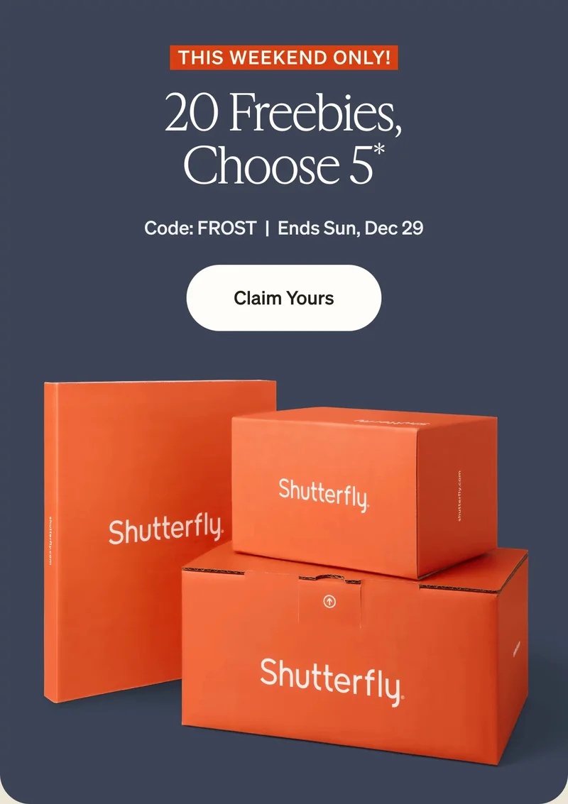20 Freebies, Choose 5, 50% Off Almost Everything, Free Shipping on Cards