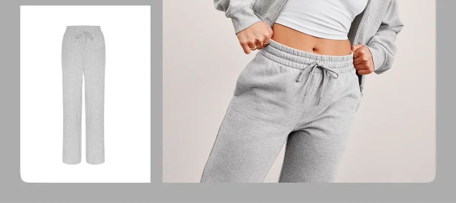 LuxeFleece Side Slit Wide Leg Pant in Light Heather Gray