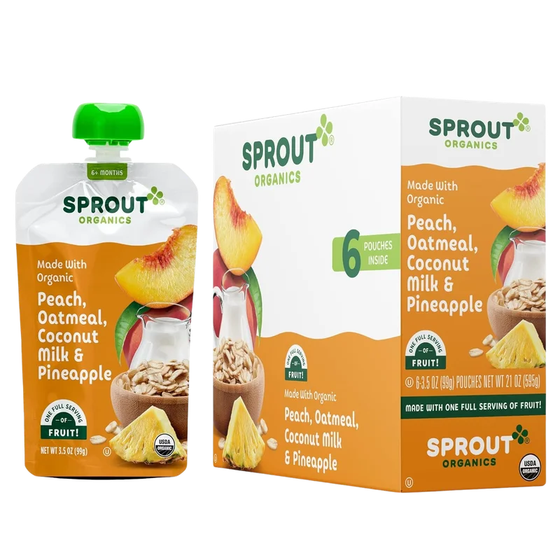 Image of Sprout Organics Peach Oatmeal Coconut Milk and Pineapple (6+ Months) (6 Pack)
