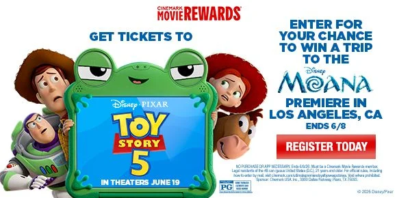 GET TICKETS TO TOY STORY 5 | ENTER FOR A CHANCE TO WIN A TRIP TO THE DISNEY MOANA PREMIERE IN LOS ANGELES, CA | ENDS 6/8 | REGISTER TODAY >