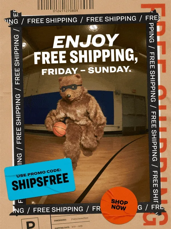 FREE SHIPPING&nbsp; Enjoy FREE shipping, Friday – Sunday.&nbsp; Use promo code:&nbsp; SHIPSFREE