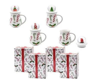Temp-tations Set of (4) 16-oz Mugs with Snow Globe Lids & Gift Boxes