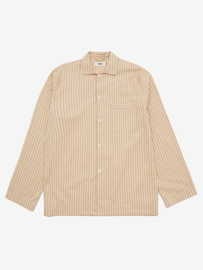 Image of TEKLA Cotton Poplin Pyjama Shirt - Corinth Stripes