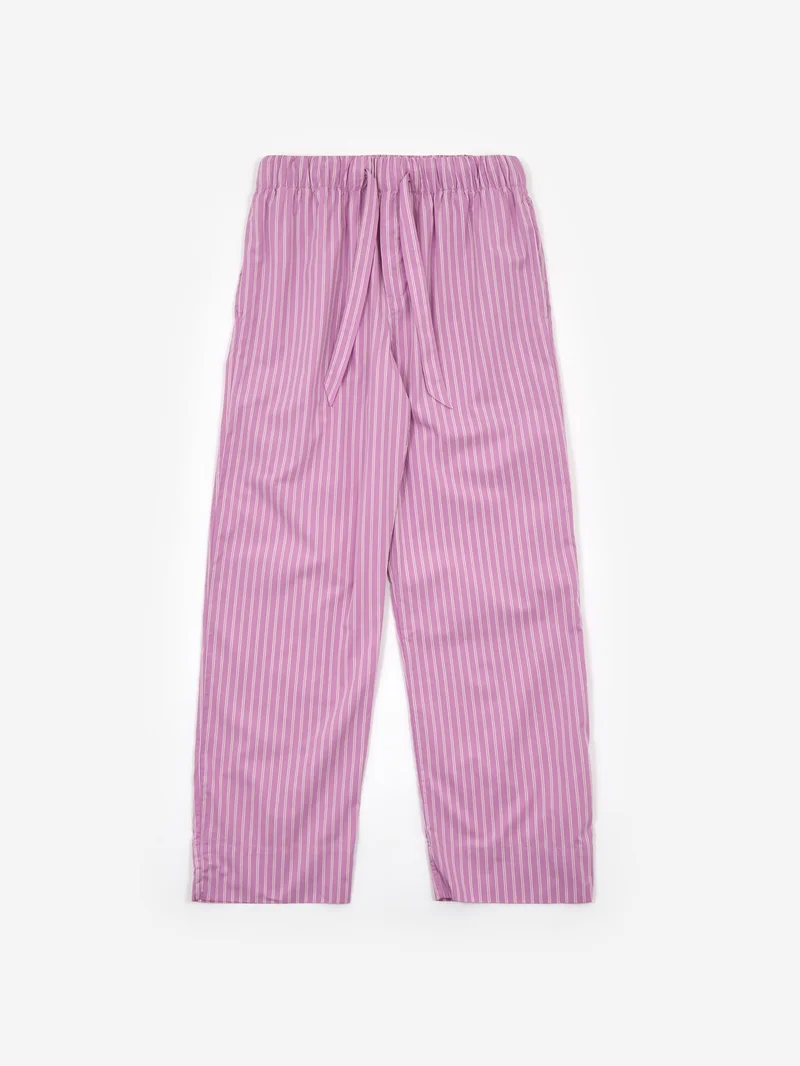 Image of TEKLA Cotton Poplin Pyjama Pant - Purple Pink Stripes